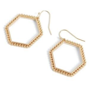 Textured Hexagon Dangle Earrings - Gold